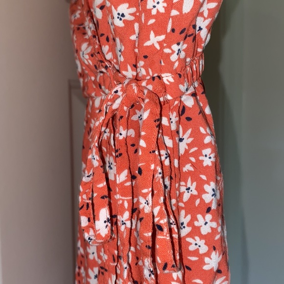 Orange with white floral print wrap dress - tied side - Picture 7 of 7